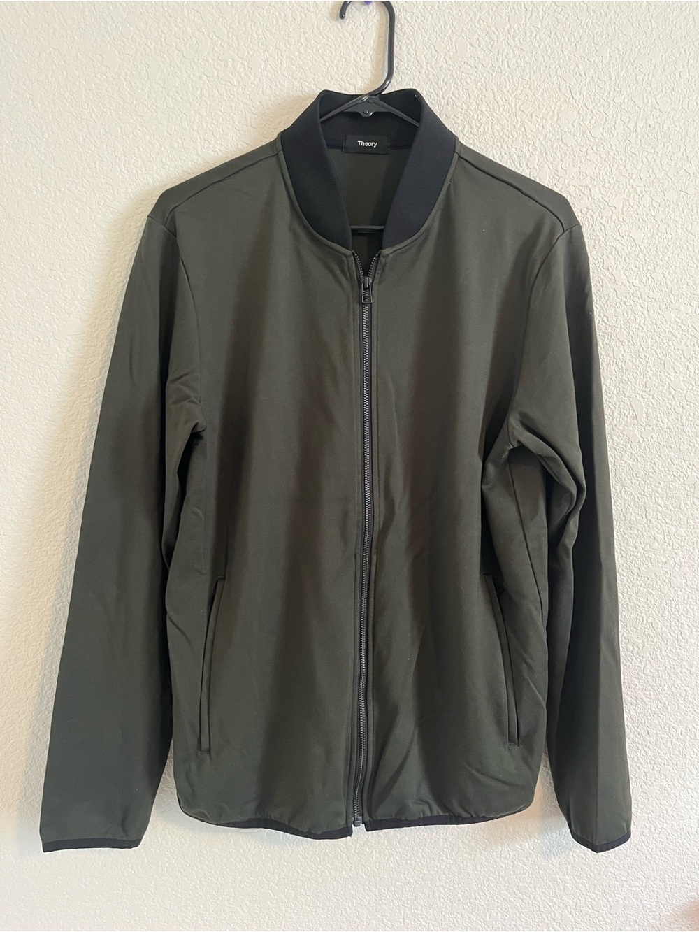 Theory Stealth Bomber Jacket Olive Army Green Zip Up Mens Large